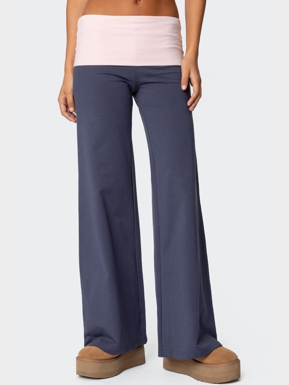 Edikted Wide Leg Contrast Fold Over Pants